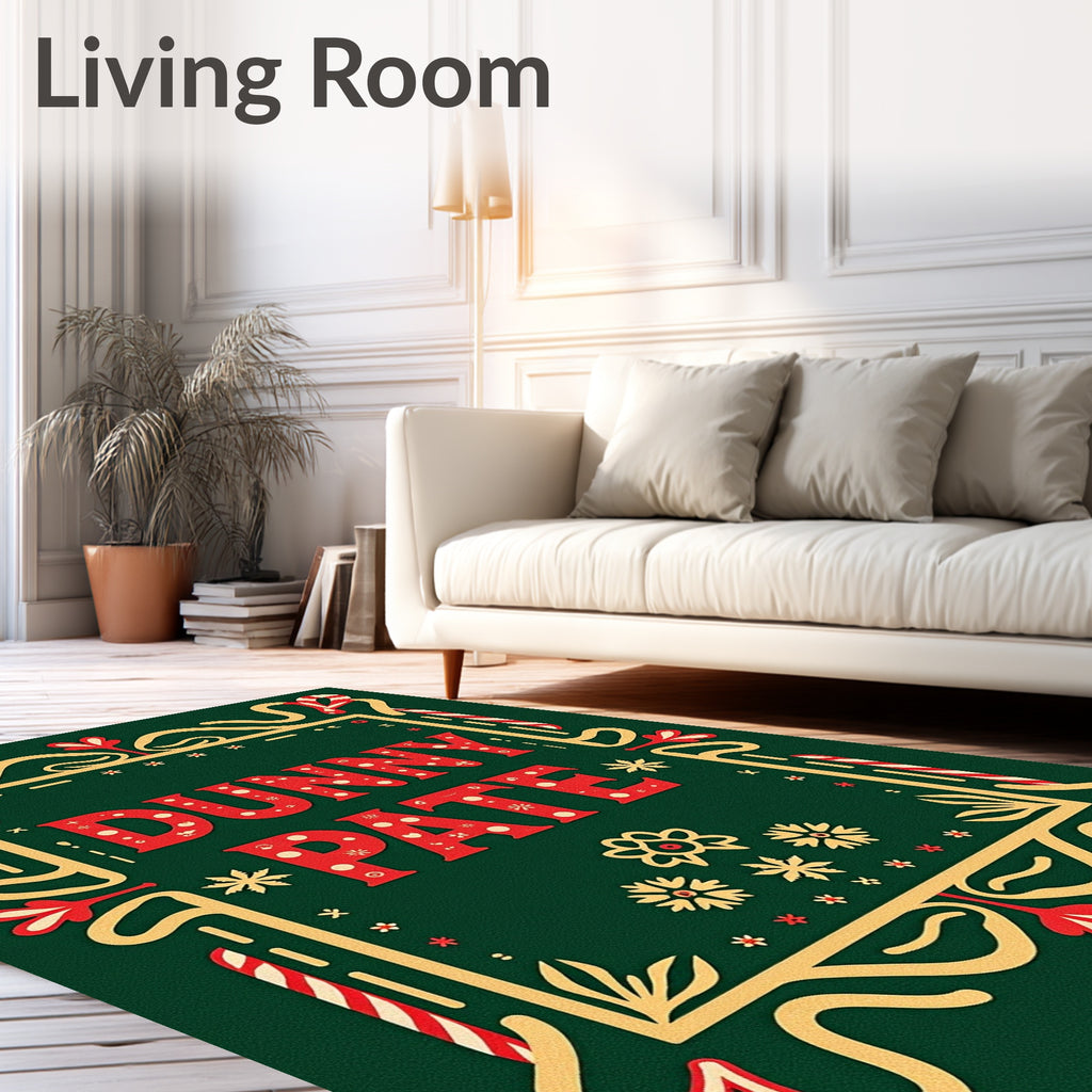 Crimson Red Festive Candy Cane Border Rug