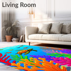 Vibrant Coral Reef Turtle Swimming Rug