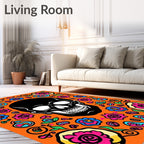 Vibrant Skull Floral Surround Orange Rug