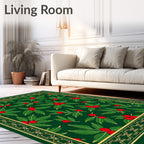 Festive Holly Berry Leaf Border Rug