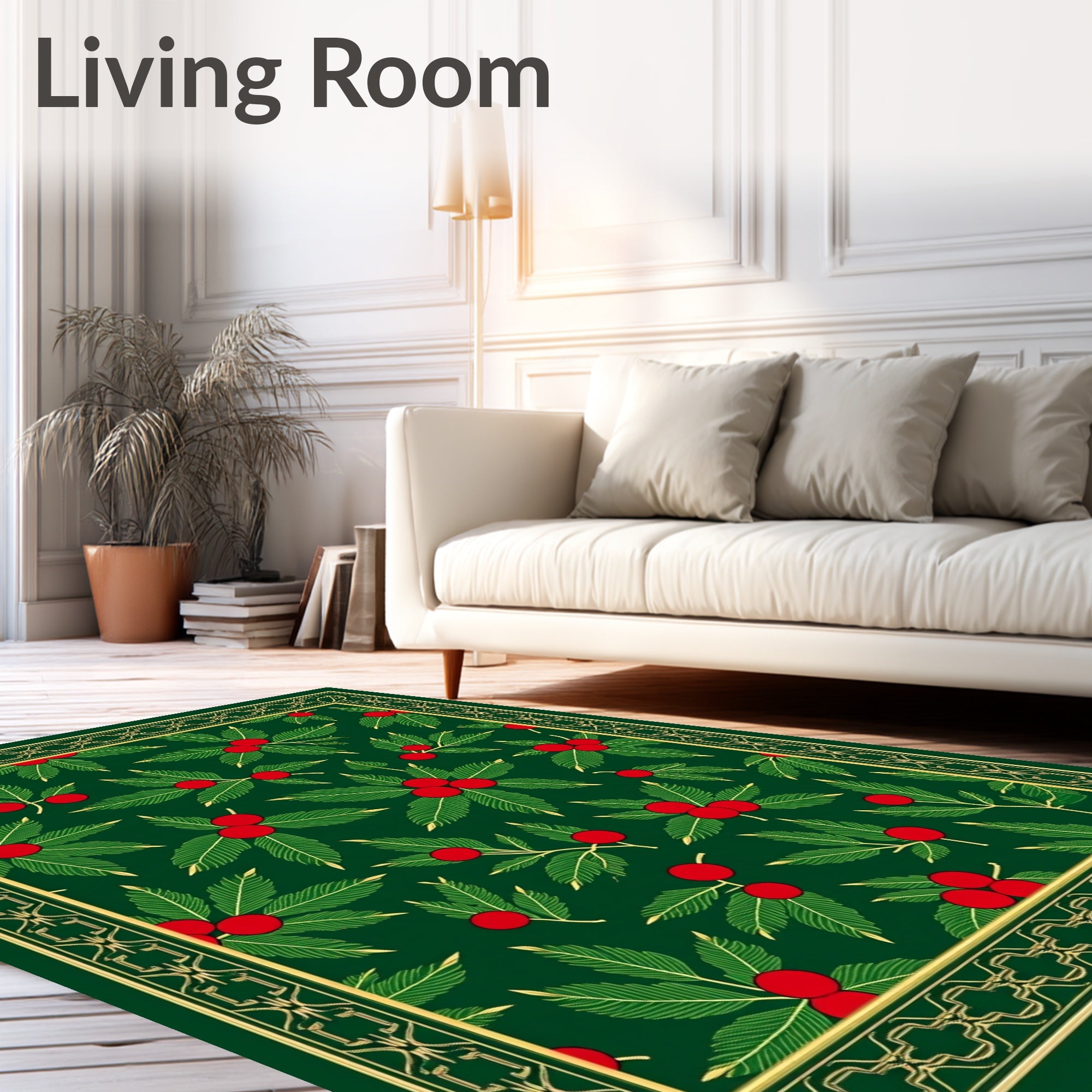 Festive Holly Berry Leaf Border Rug