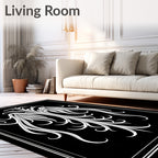Ornate White Floral Scrollwork Rug