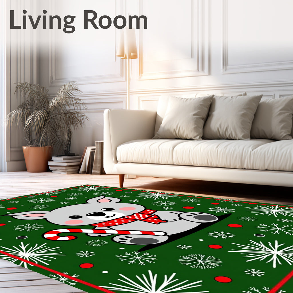 Cute Gray Bear Candy Cane Snowflakes Rug