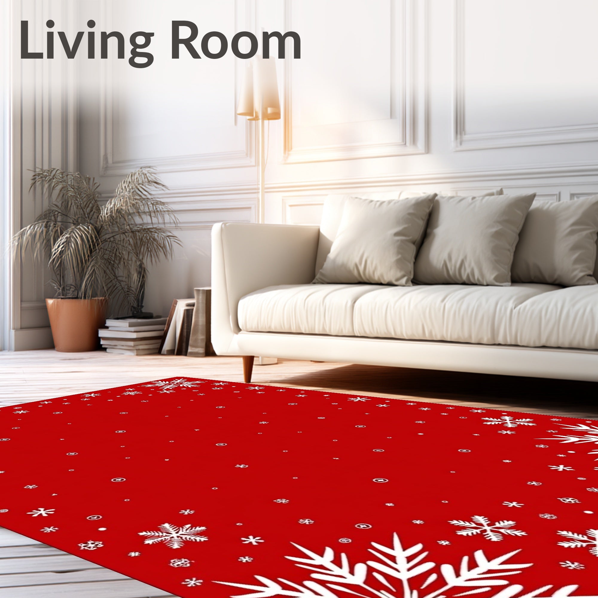 White Snowflakes on Red Field Rug