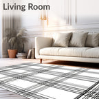 Classic Black White Plaid Check Rug
