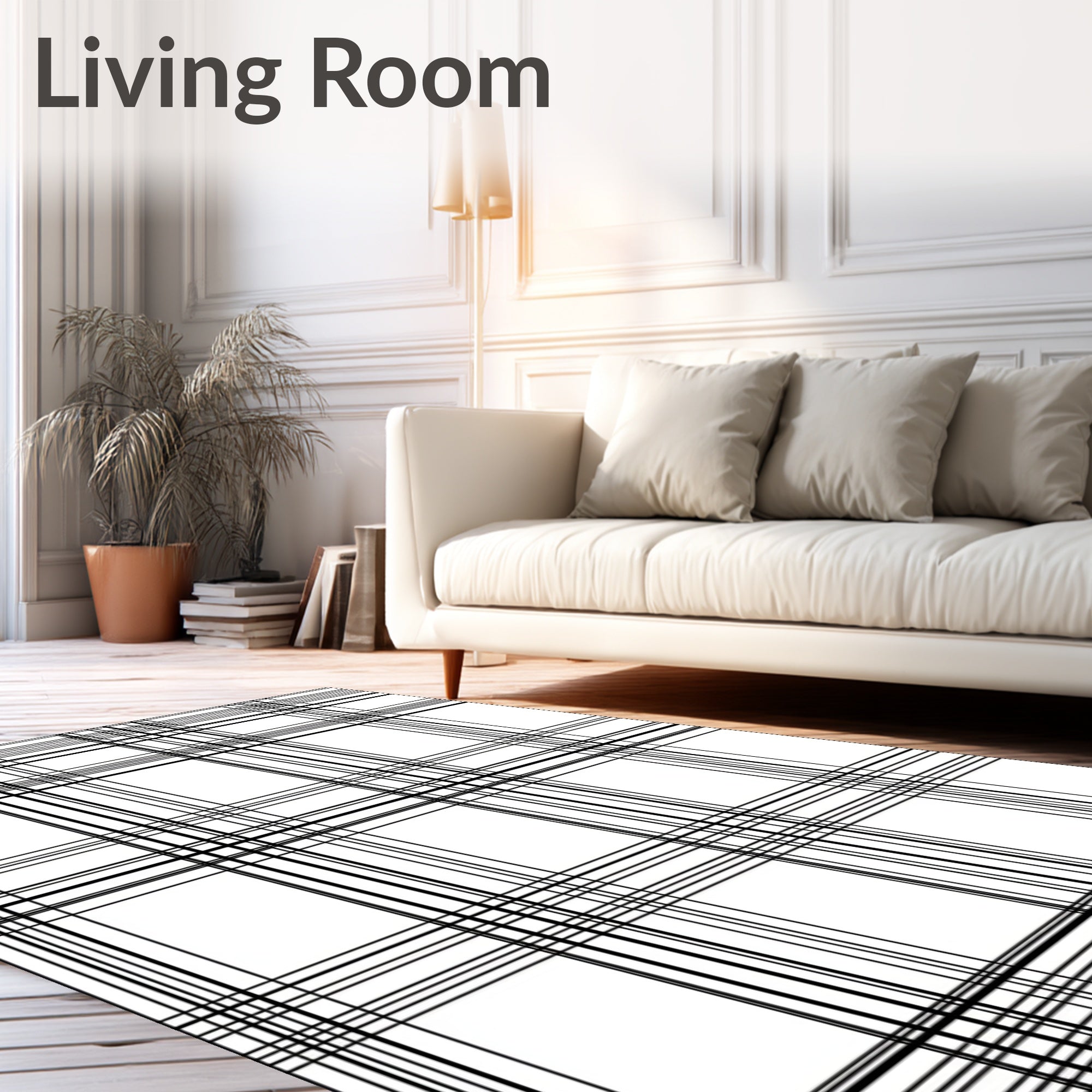 Classic Black White Plaid Check Rug