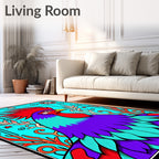 Vibrant Rooster Aquamarine Floral Border Rug