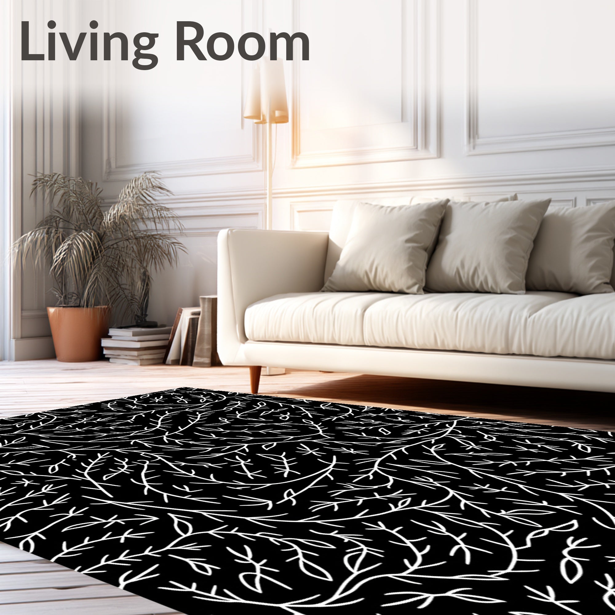 Hand Drawn White Twig Nature Rug