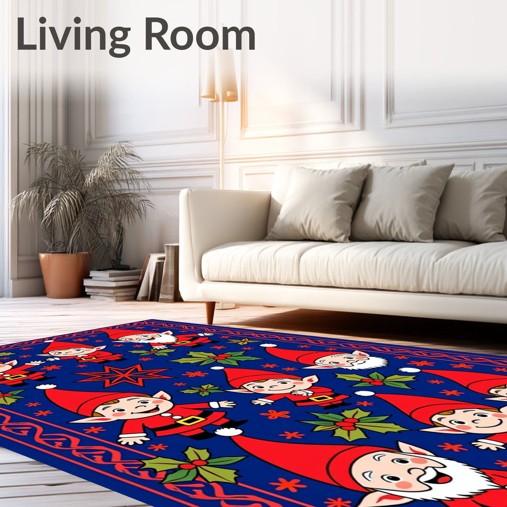 Festive Gnomes Holly Red Blue Rug
