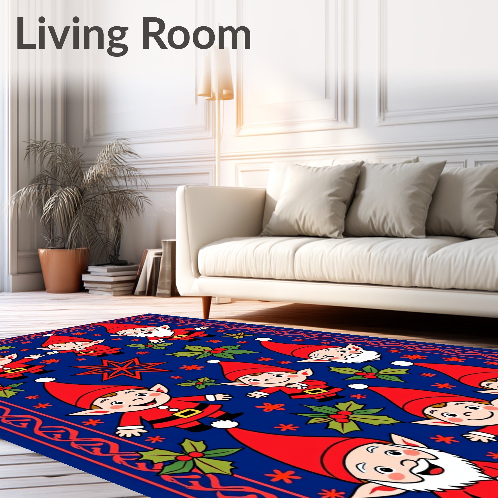 Festive Gnomes Holly Red Blue Rug