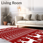 Crimson Reindeer Snowflake Winter Geometric Rug
