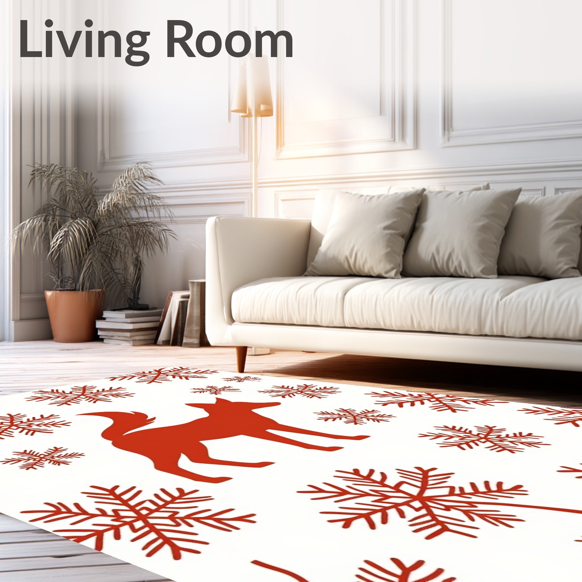 Red Fox Snowflake Winter Whimsical Rug