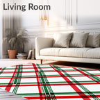 Diagonal Red Green White Tartan Rug