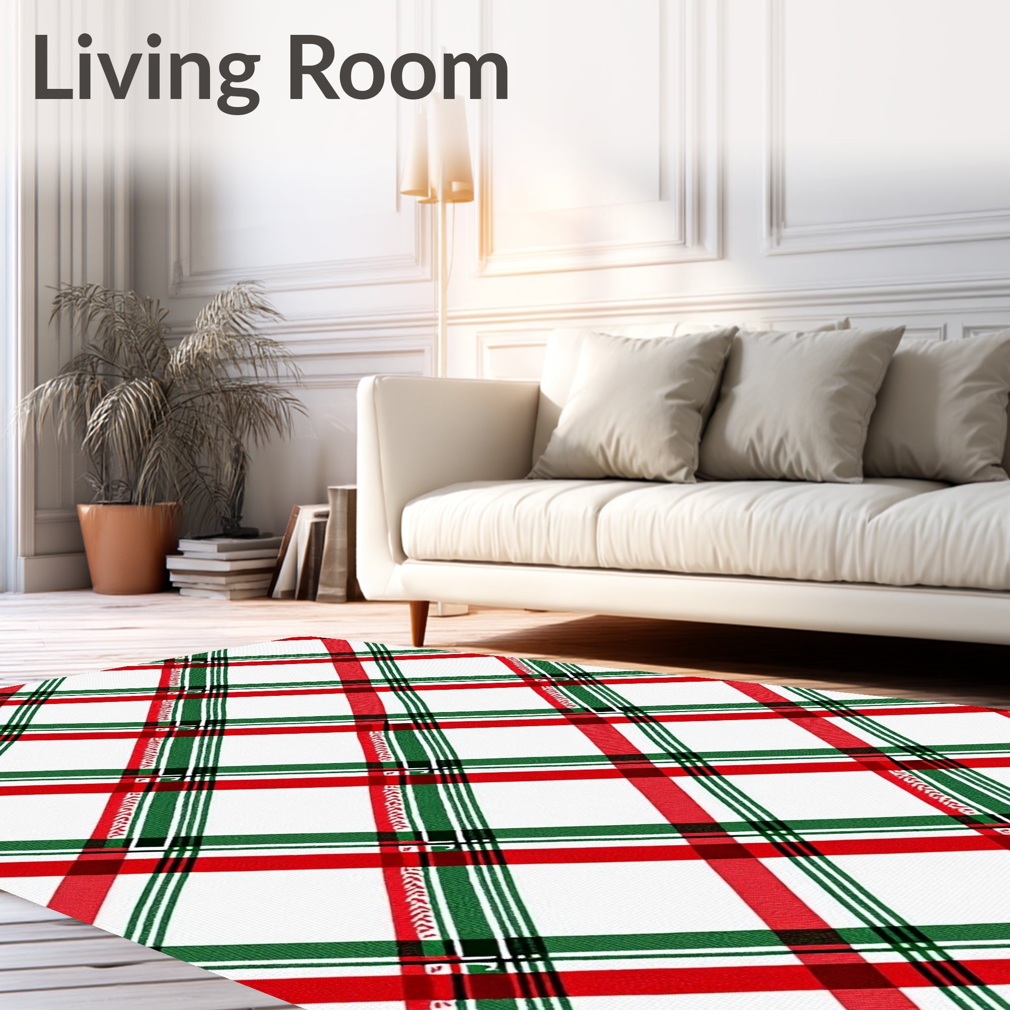 Diagonal Red Green White Tartan Rug