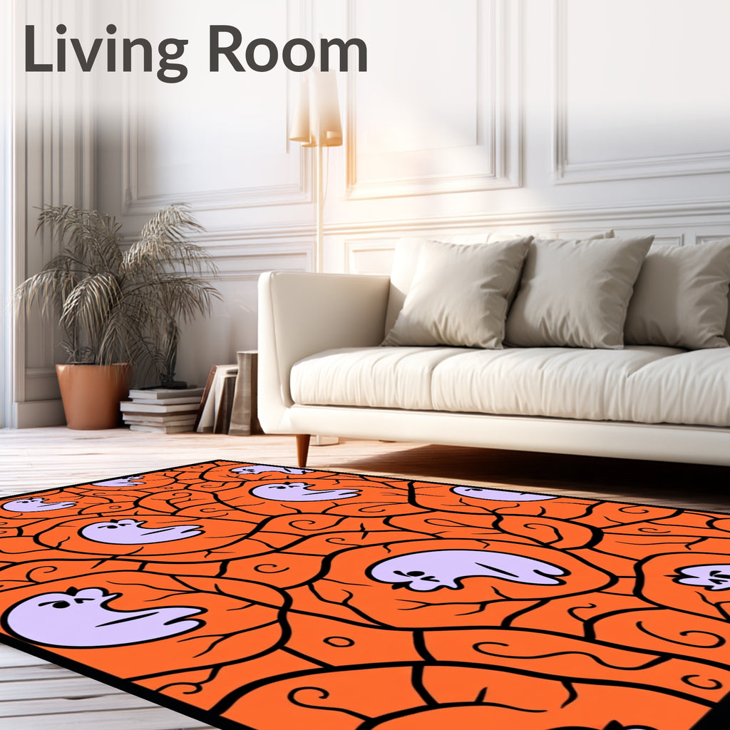 Spooky Lavender Ghost Orange Swirl Rug