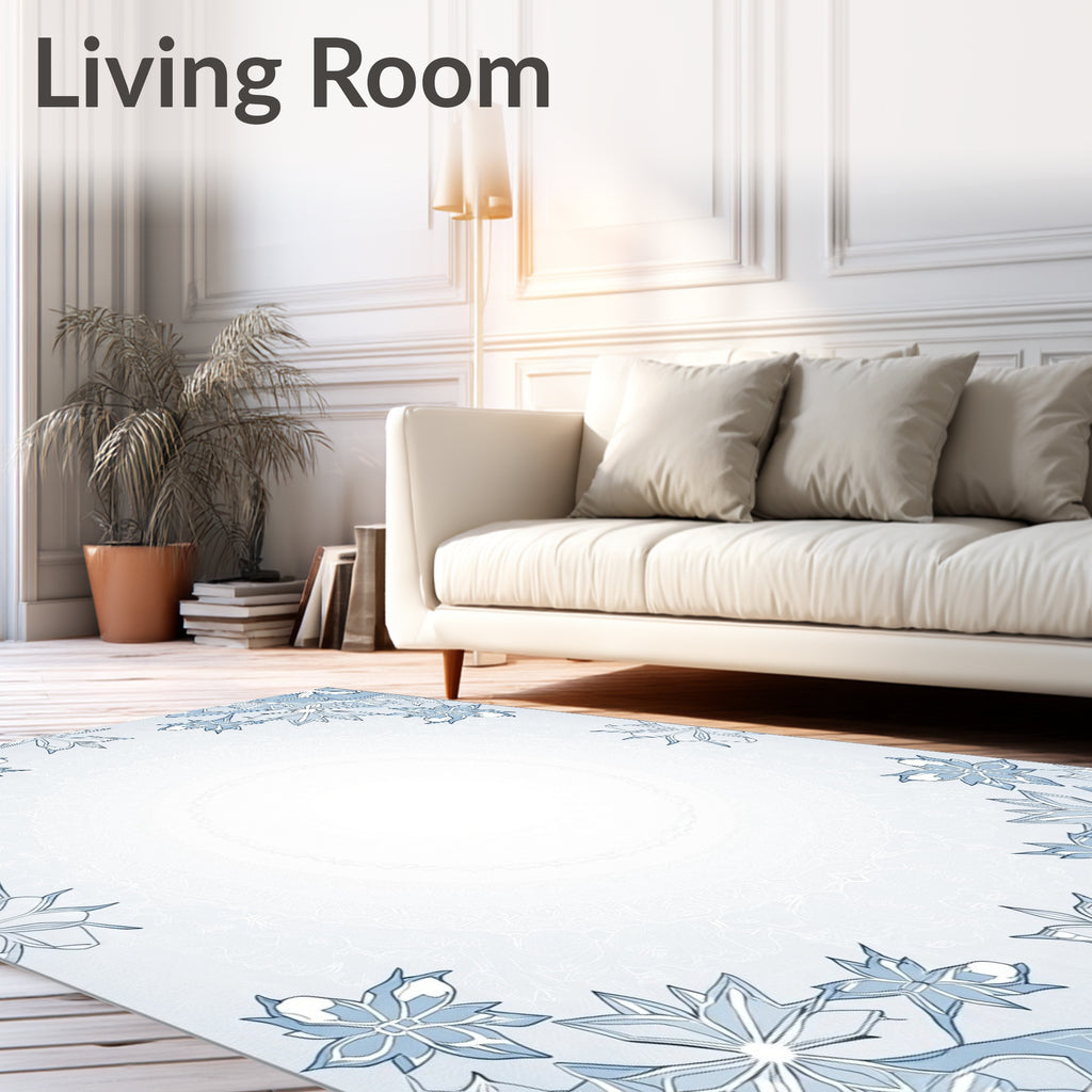 Sky Blue Floral Border Lace Rug