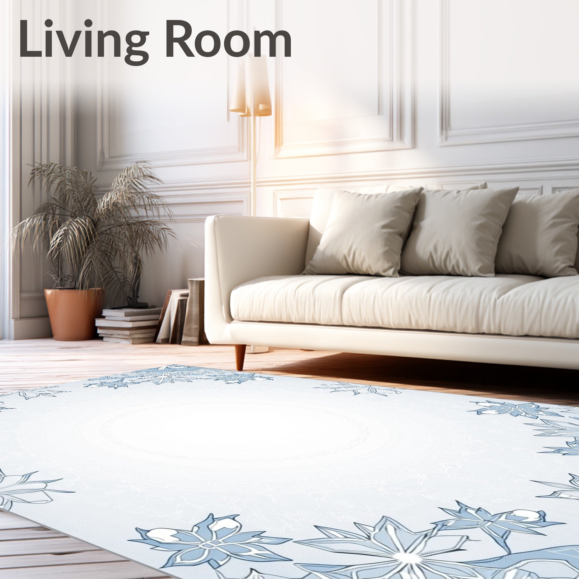 Sky Blue Floral Border Lace Rug