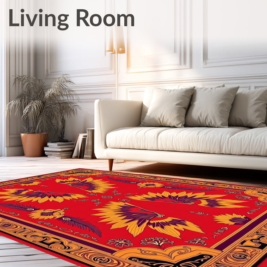 Golden Winged Sunburst Red Rug