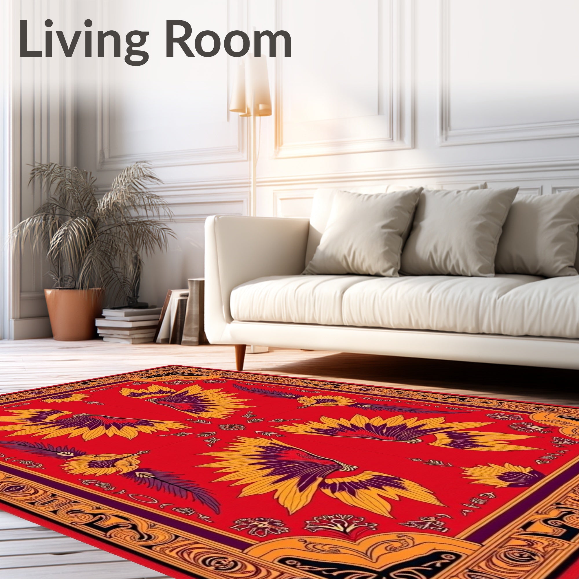 Golden Winged Sunburst Red Rug