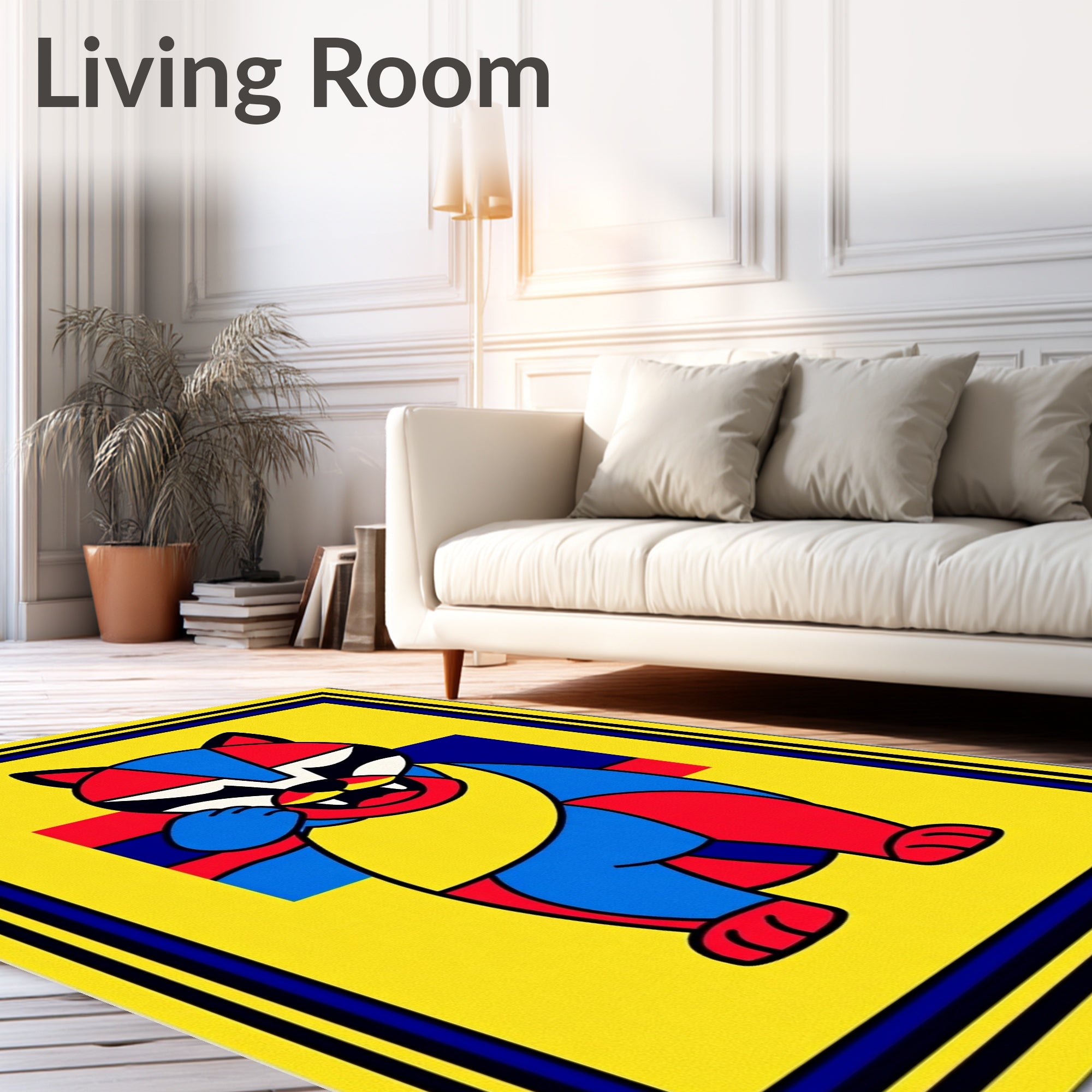 Bold Cubist Cat Yellow Border Rug