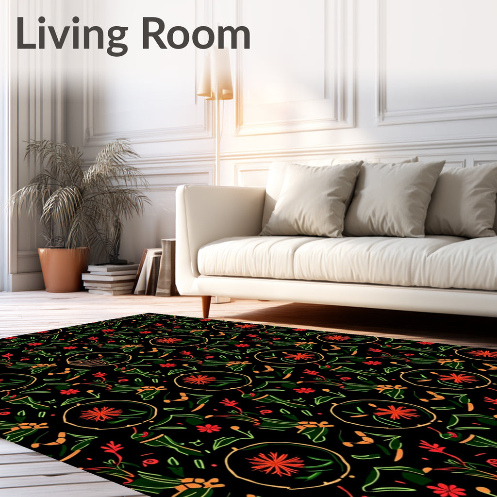 Emerald and Crimson Floral Circular Garden Rug