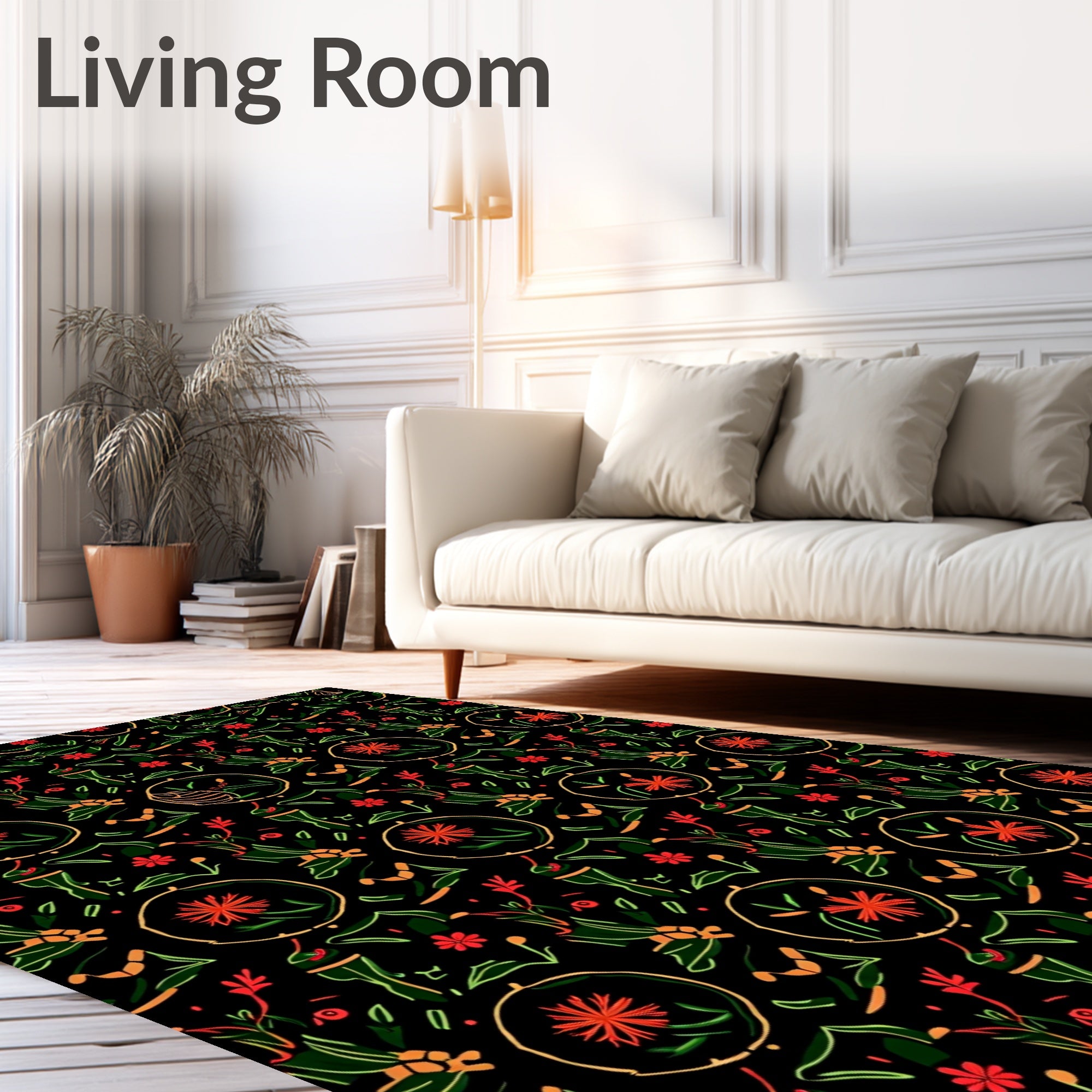 Emerald and Crimson Floral Circular Garden Rug
