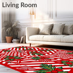 Red White Striped Festive Floral Collage Rug