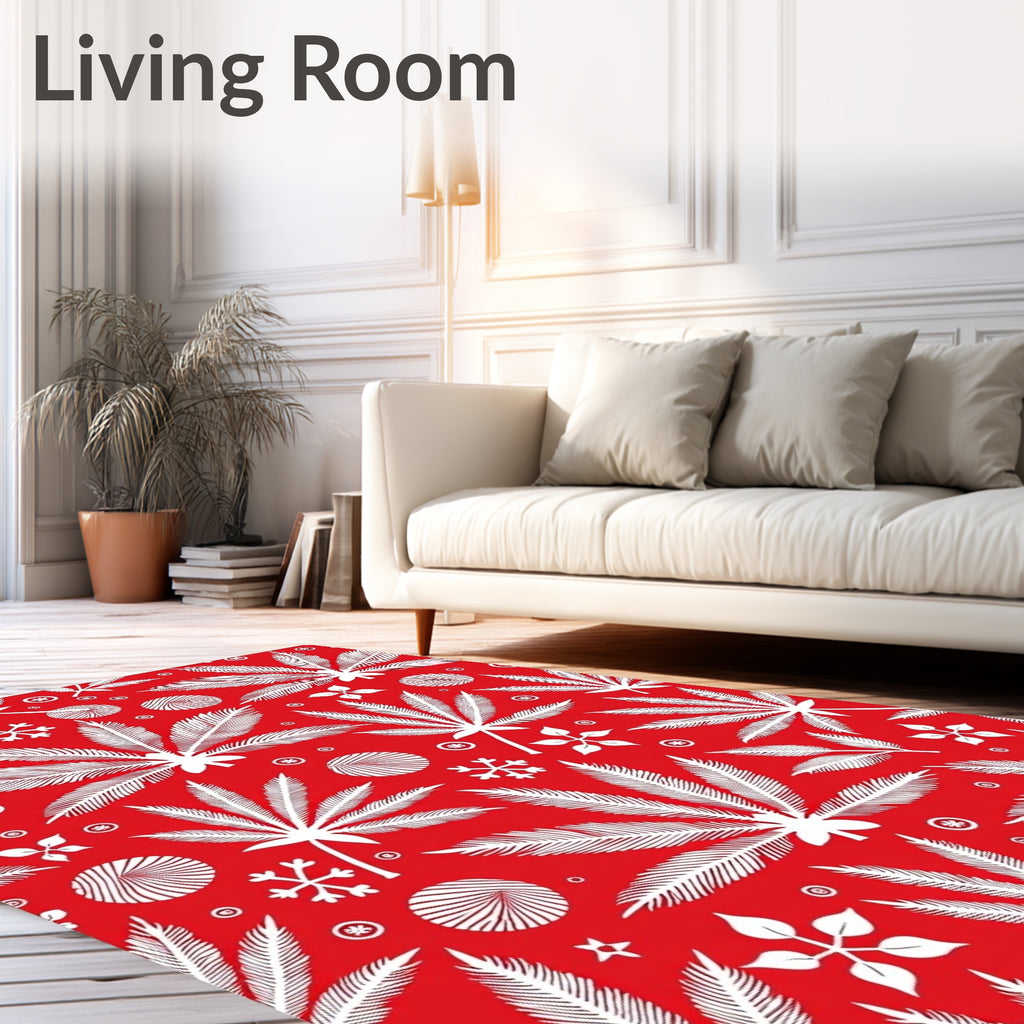 Bold Red White Leaf Snowflake Scatter Rug