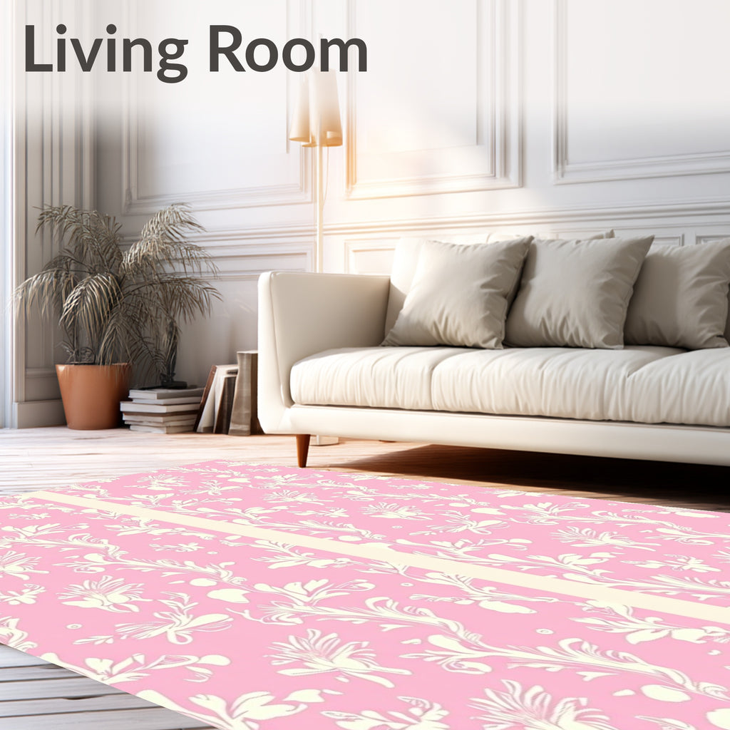 Blush Pink Floral Vine Garden Rug