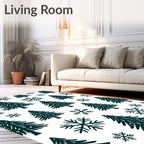 Dark Green Christmas Trees Snowflakes Rug