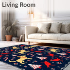 Navy Blue Festive Dog And Tree Rug