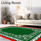 Red Green White Floral Bordered Rug