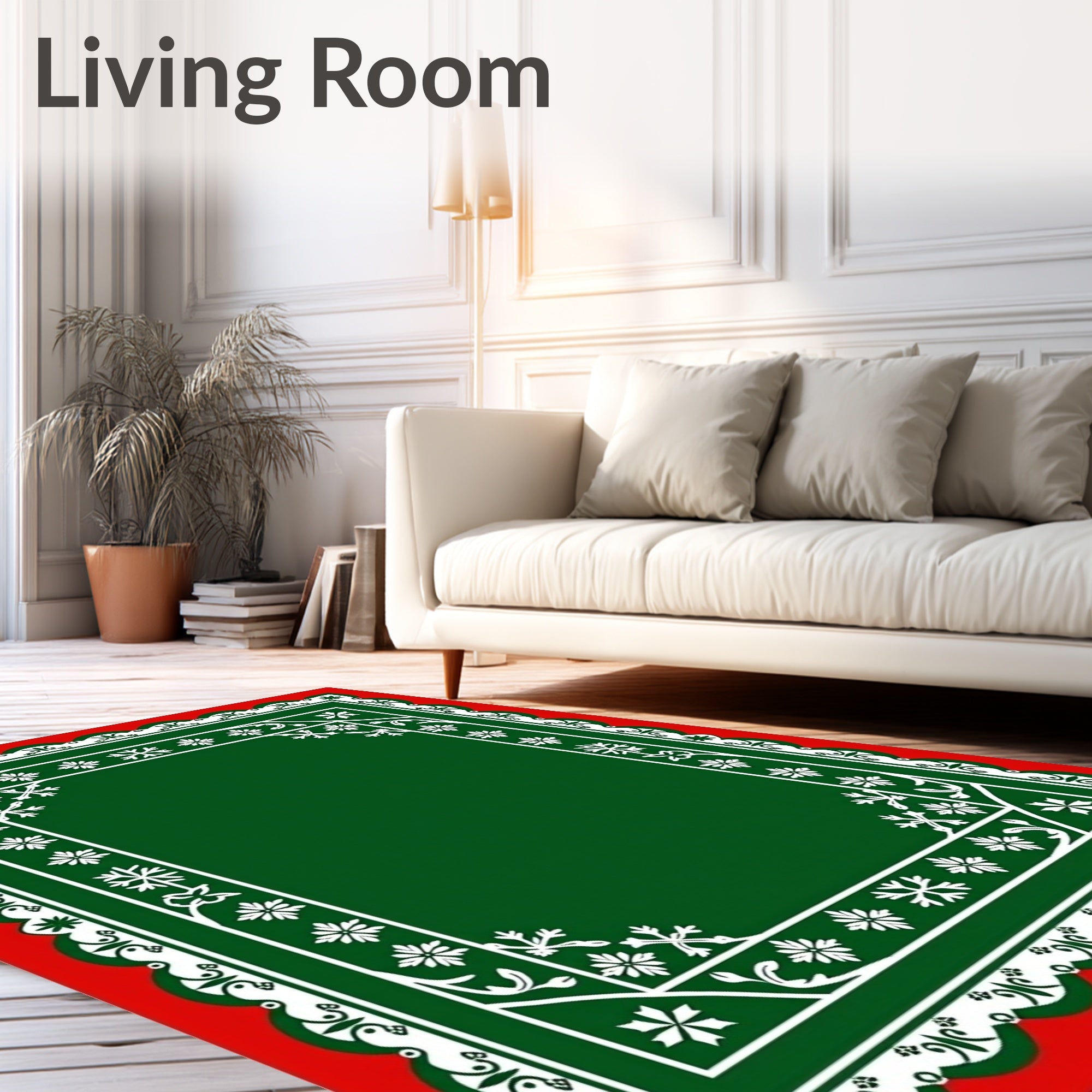 Red Green White Floral Bordered Rug
