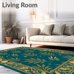 Golden Foliage Teal Border Rug
