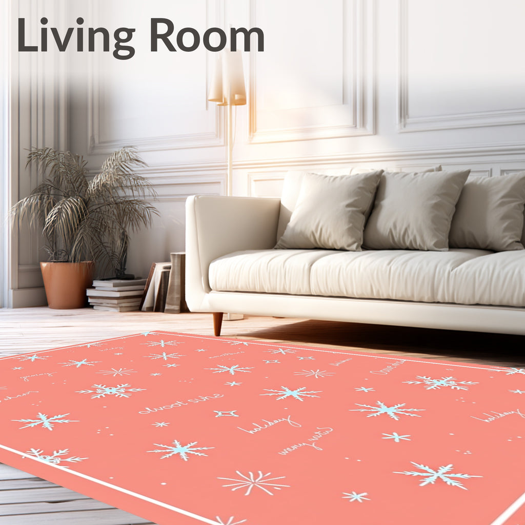 Light Blue Snowflakes Coral Background Rug