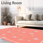 Light Blue Snowflakes Coral Background Rug