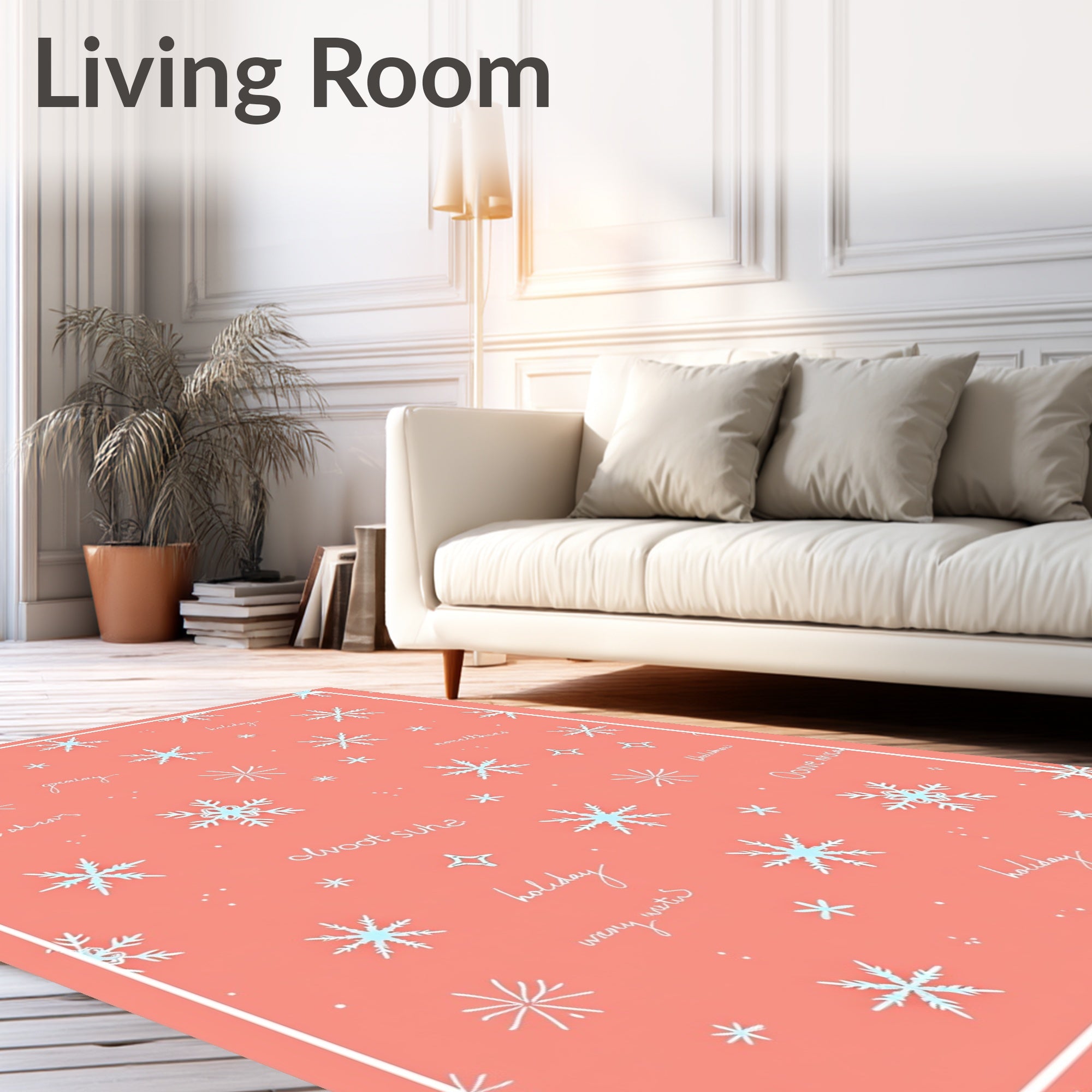 Light Blue Snowflakes Coral Background Rug