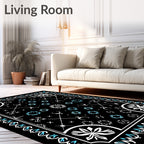 Black White Turquoise Celestial Symbols Rug
