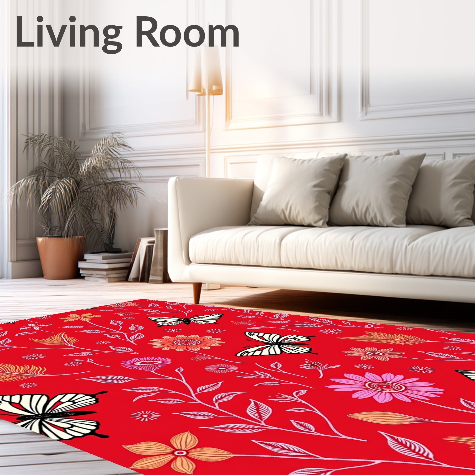 Crimson Butterfly Garden Whimsy Rug