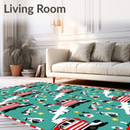 Red Holiday Train Candy Cane Stars Rug