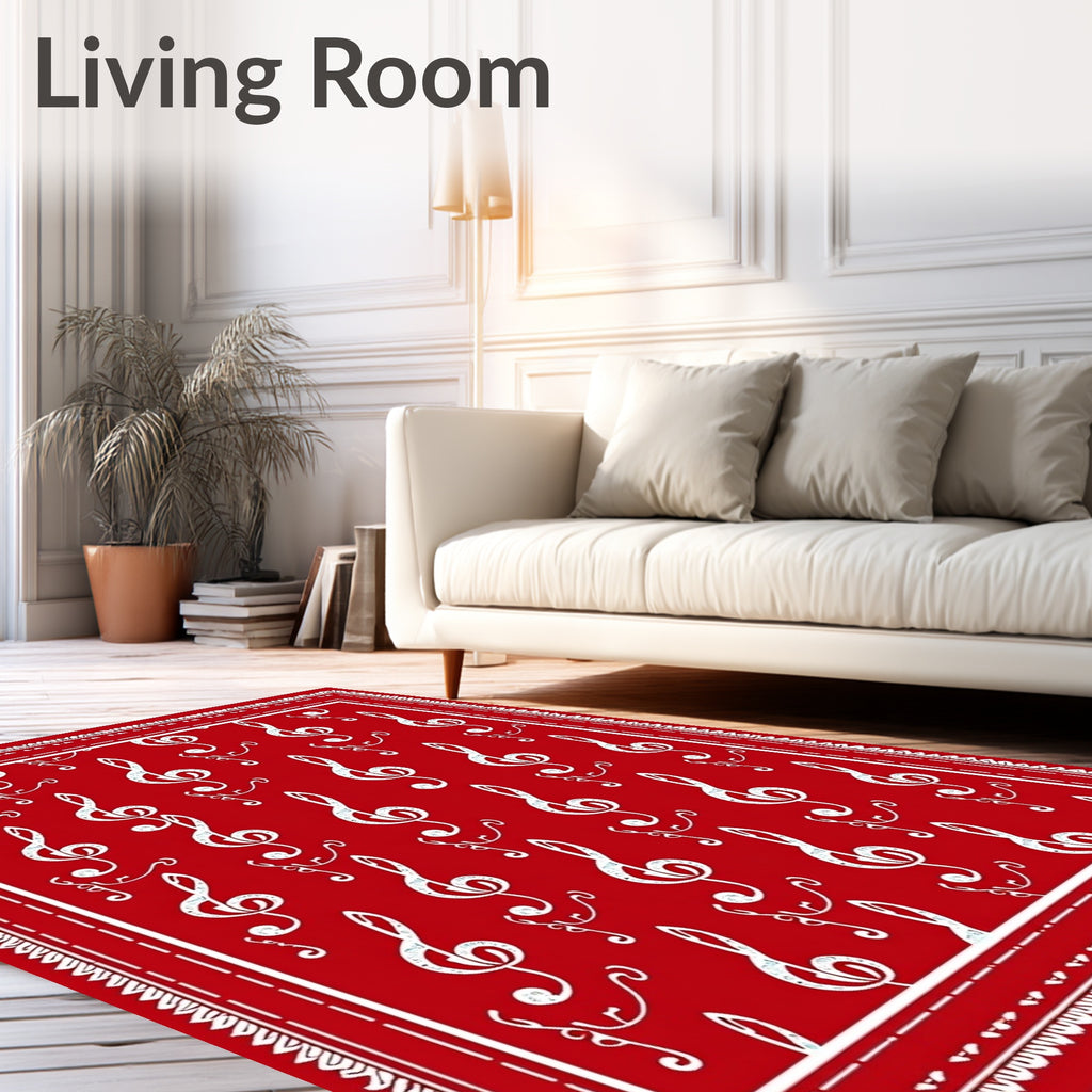 Crimson Treble Clef Notes Rug