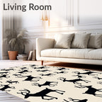 Black Reindeer Silhouette Cream Background Rug