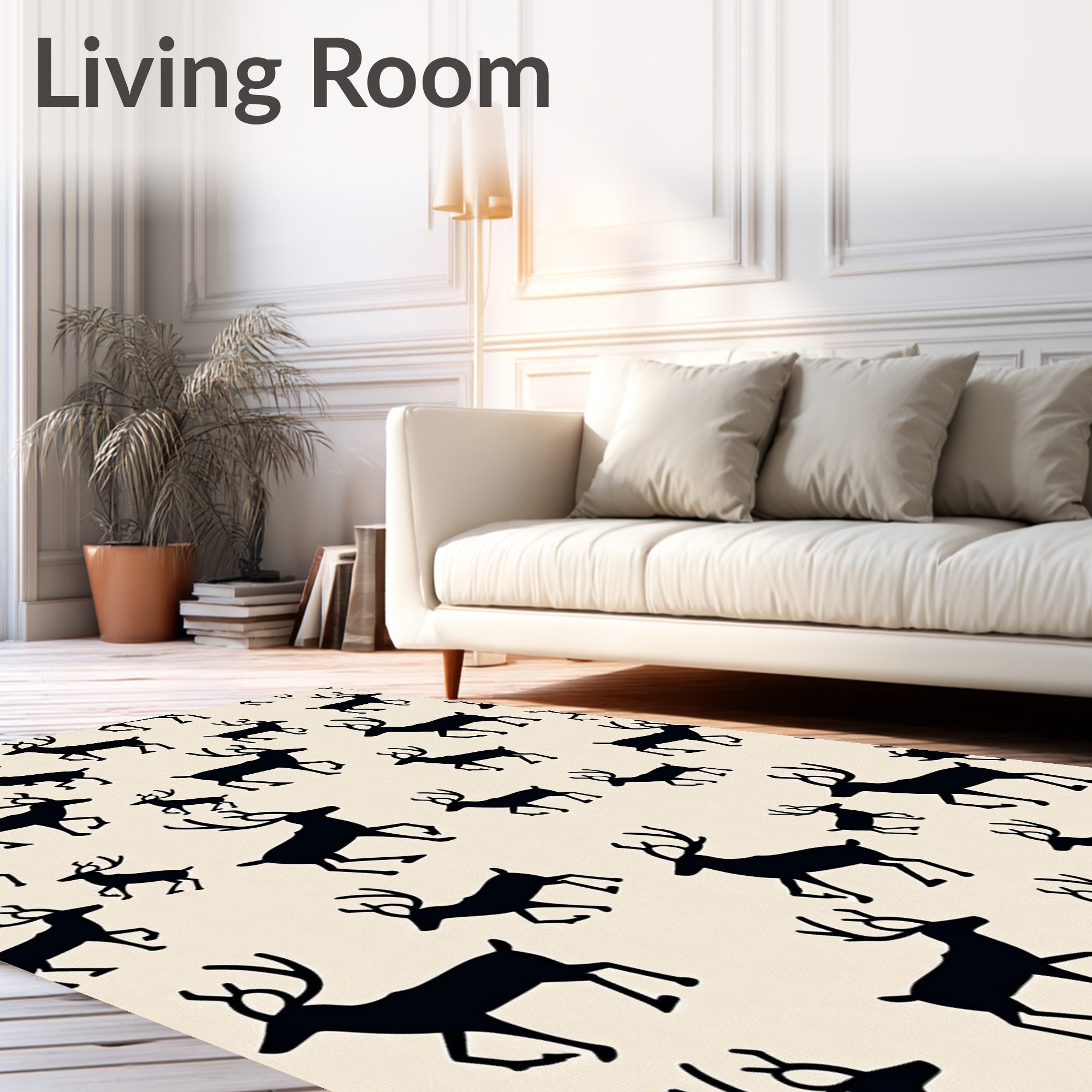 Black Reindeer Silhouette Cream Background Rug