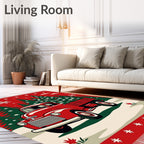 Red Vintage Truck Christmas Trees Rug