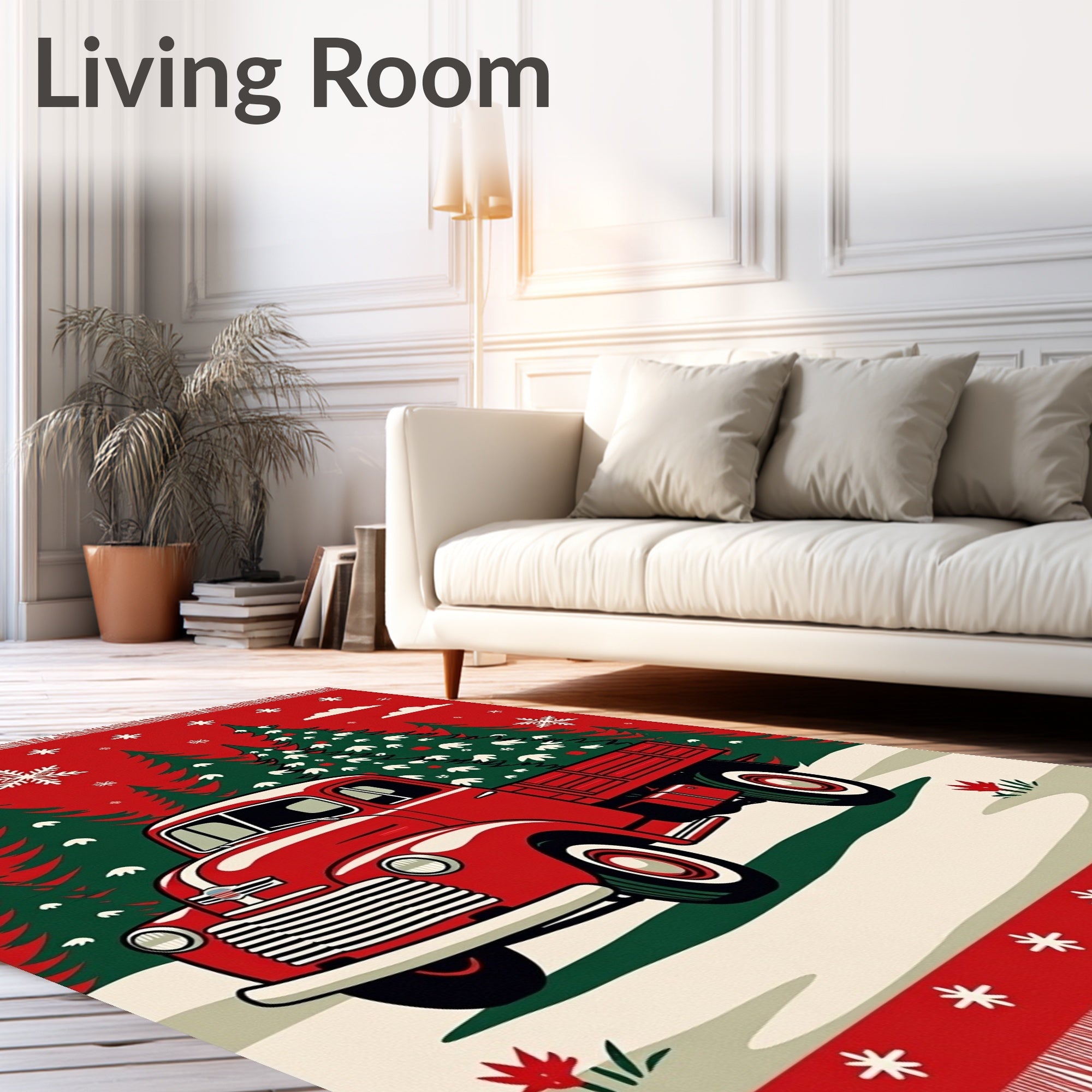 Red Vintage Truck Christmas Trees Rug