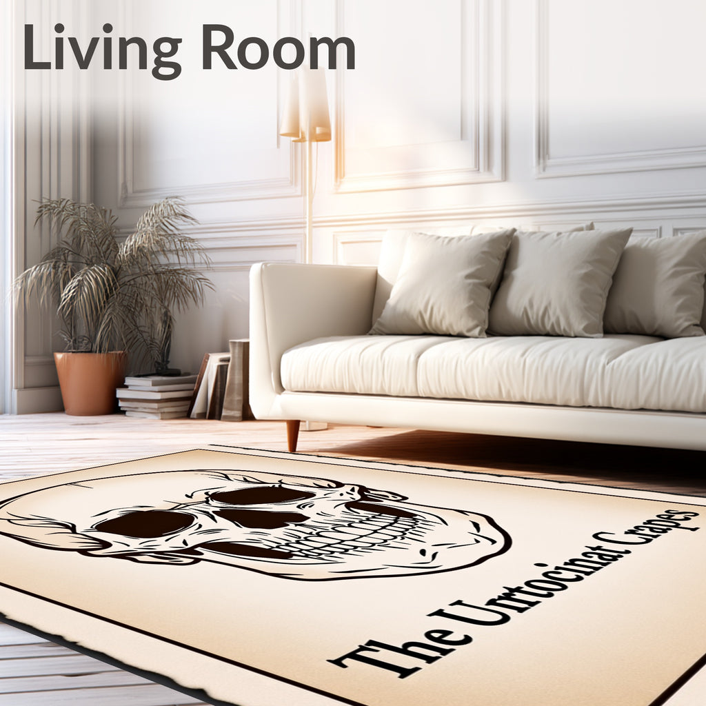 Bold Black Skull Vintage Cream Rug