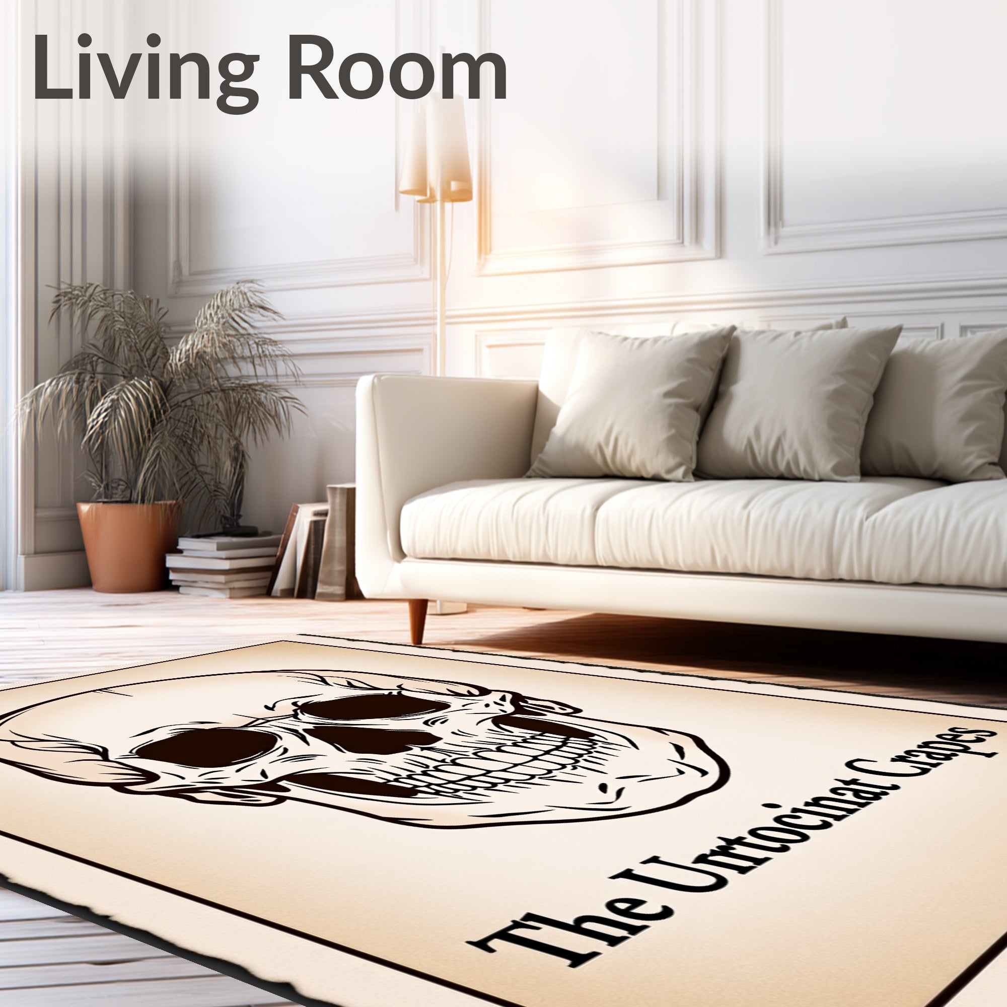 Bold Black Skull Vintage Cream Rug