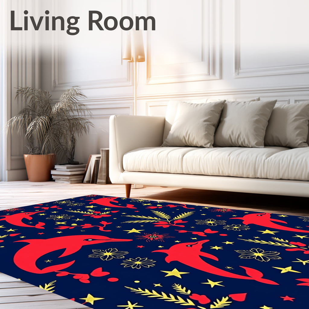 Red Dolphin Floral Starry Night Rug
