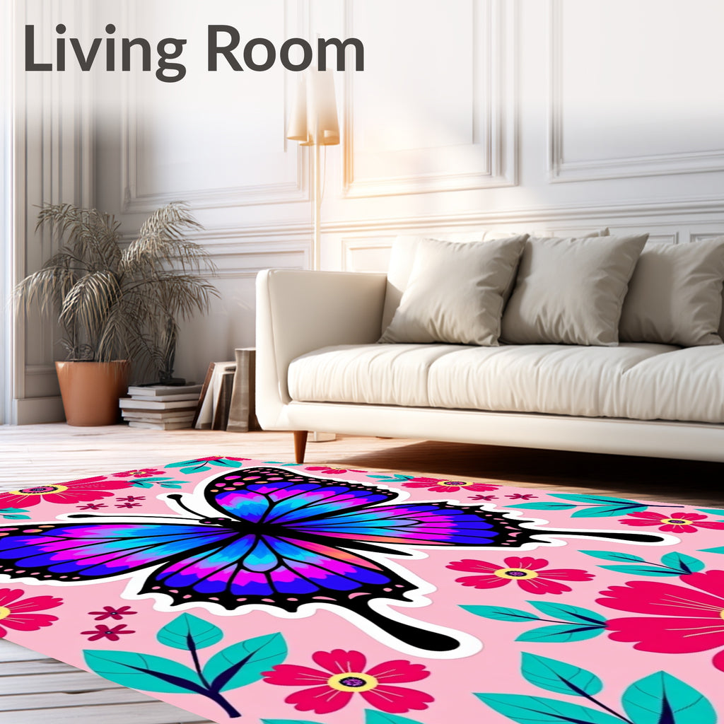 Vibrant Floral Butterfly Bloom Rug