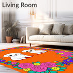 Cute White Puppies Floral Frame Rug